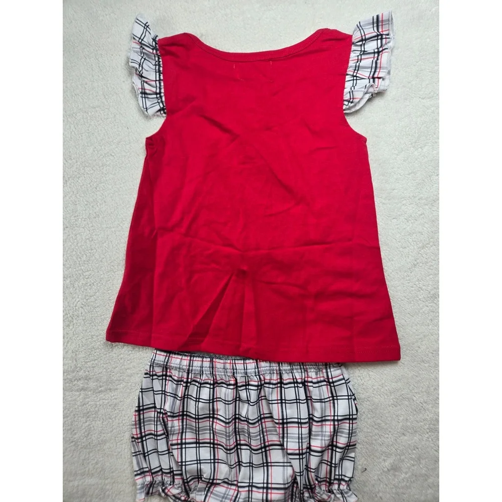 Quinn & Friends Toddler Girls Red Bulldog Plaid Ruffle Top & Bloomers Set 4T NEW